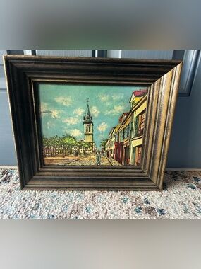 Vintage MCM Framed Maurice Utrillo “La Banlieue”  in Wood Frame